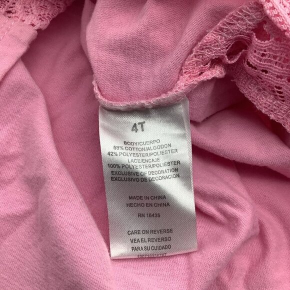 Disney Minnie Mouse Toddler Pink Shirt Lace Accents Size 4T Short Sleeve Cotton - Picture 5 of 11